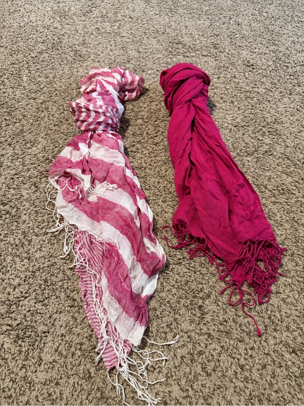 Pink Striped & Solid Pink Lightweight Scarves - Set of 2